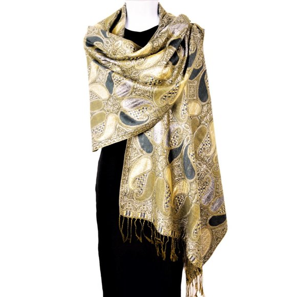 pashmina Accessories - NWT Lurex Paisley Pashmina Shawl Wrap
